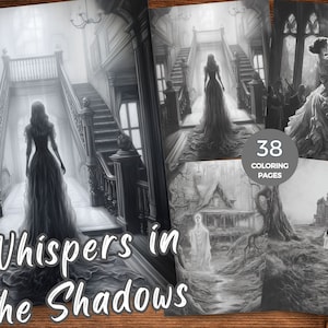 Whispers in the Shadows Grayscale Coloring Book Instant Download Printable PDF Gothic Valentines coloring pages for Adults Gothic coloring