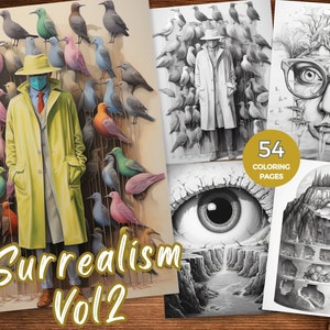 Surrealismus Malbuch Fantasy Landschaft Malbuch Surreale Kunst Graustufen Ausmalbuch Rätselhafte Träume Surreale Welten Bizarre Szenen
