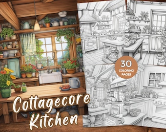 Cottagecore Coloring Pages Cottagecore Kitchen Coloring Book Homey Kitchen Designs Coloring Pages Hygge Interior coloring Rustic culinary