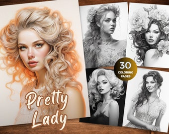 Hübsche Lady Malseiten, Schöne Frauen Malbuch für Erwachsene Sofort Download Graustufen Färbung Printable PDF, Achtsamkeit Färbung