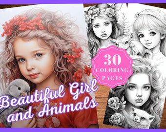 Beautiful Girls and Animals Coloring Pages for Adults and Kids woodland colouring printable forest critters coloring sheet giraffe squirrel
