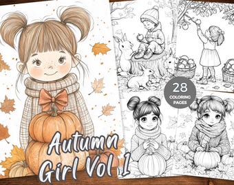 Fall Cuties Coloring Pages Autumn Girl Coloring sheet Autumn Coloring Pages Printable Grayscale Rustic Fall Girls Coloring Book for Adults