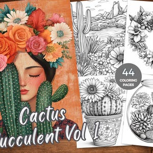 Cactus Succulent Floral Coloring Book for Adults Printable PDF Botanical Coloring Pages Fantasy Grayscale Coloring  Sheet Flower Coloring