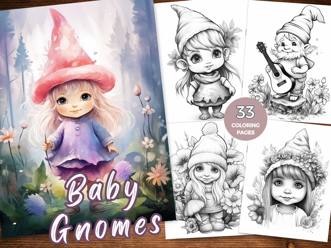 Cute Gnomes Coloring Book, Spring Gnome Coloring Page, Garden Gnomes ...