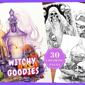 Witchy Goodies Coloring Book Instant Download Witchy Vibes Coloring Pages Witches Candles Spiritual Fantasy Coloring Sheets Halloween Skulls