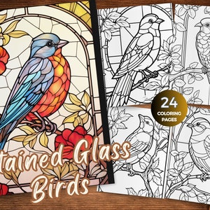 Stained Glass Birds coloring pages for adults Printable Stained Glass window coloring page featured birds Coloring Sheet with Birds in Glass