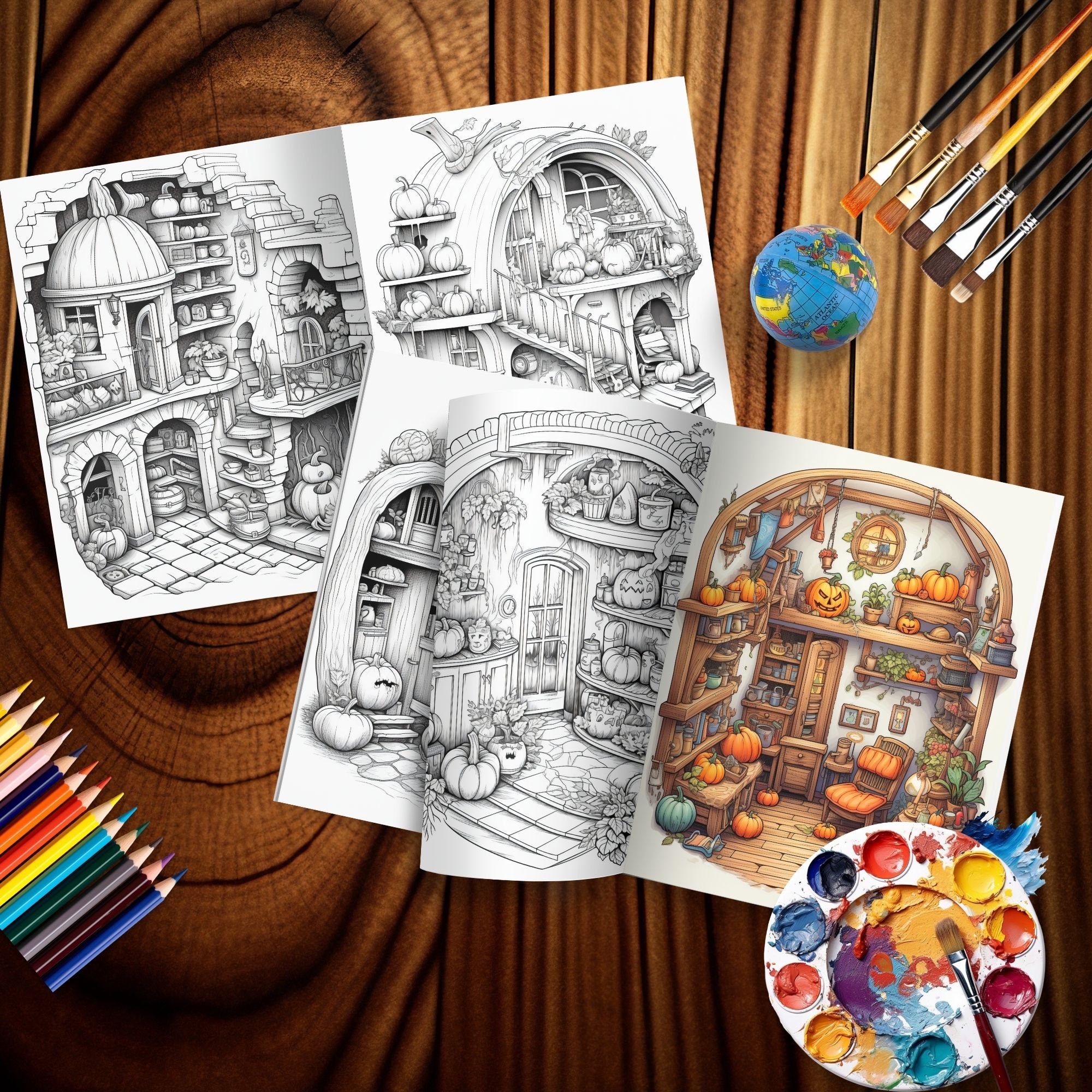 Isometric Room Coloring Pages Interior Isometric Witchy Home Coloring ...