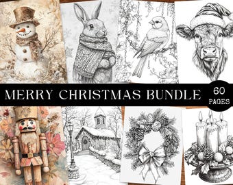 Christmas Classic coloring BUNDLE Christmas themed item coloring sheets Christmas Printable Coloring Pages Christmas grayscale coloring book