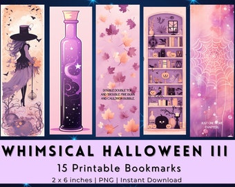 Halloween Bookmarks Bundle Printable Digital Instant Download PNG Bookmark Set Whimsical bookmark set Witches Skeleton Witchy Vibes Pumpkins