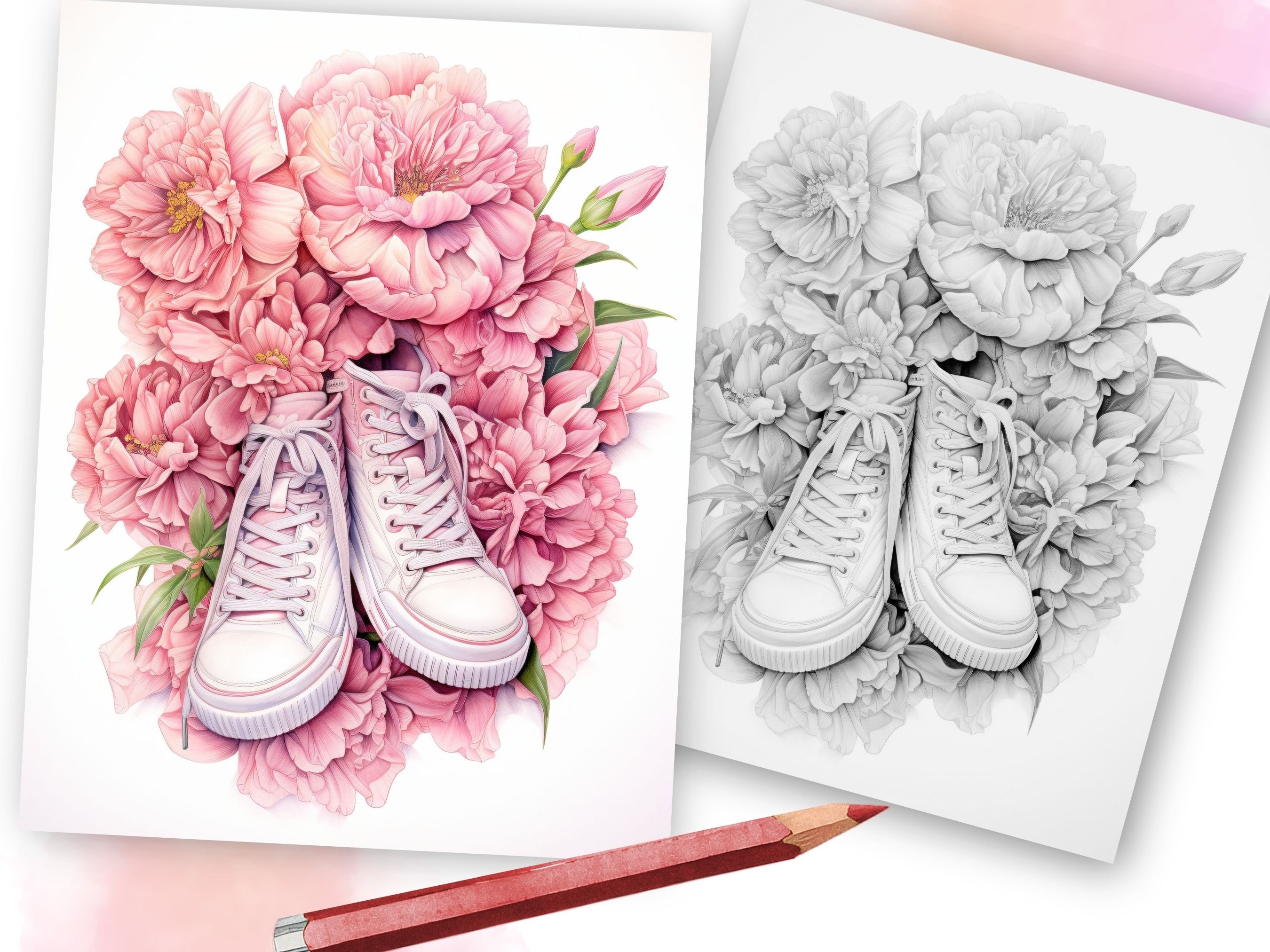 Flower Sneaker Coloring Pages of Sneakers Blooming Shoes Coloring Book ...