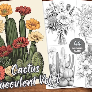 Cactus Succulent Floral Coloring Book for Adults Printable PDF Botanical Coloring Pages Fantasy Grayscale Coloring  Sheet Flower Coloring