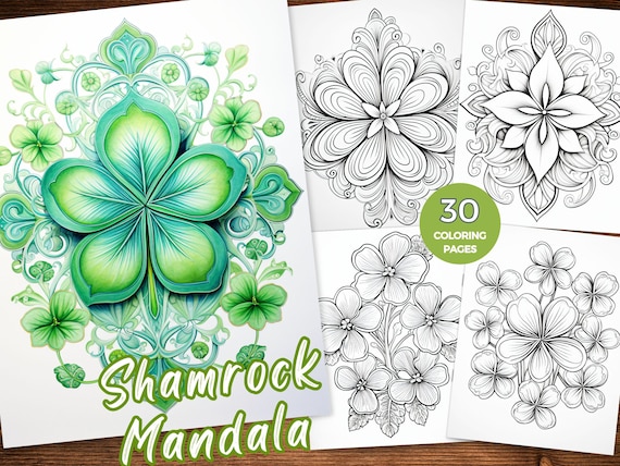 Shamrock Mandala Coloring Pages for Adults Instant Download Shamrock Coloring Sheets Pretty Mandala Coloring Book Flower Mandala Coloring