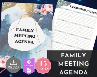Familiebijeenkomst Agenda Sjabloon, Familiebijeenkomst Gids Navy Gold Familiebijeenkomst Afdrukbaar Home Management Life Organizer ADHD Planner Moeder PDF