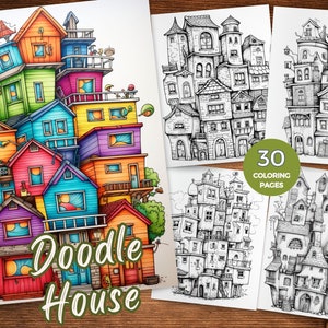 Kolorowanki Doodle House do wydrukowania Unikalne architektoniczne kolorowanki fantazyjnego domu Kolorowanka w skali szarości architektoniczne bazgroły