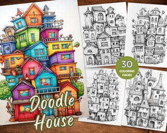 Doodle House Coloring Pages Printable Unique architectural Coloring Sheets of whimsical home Grayscale Coloring Book architectural doodles