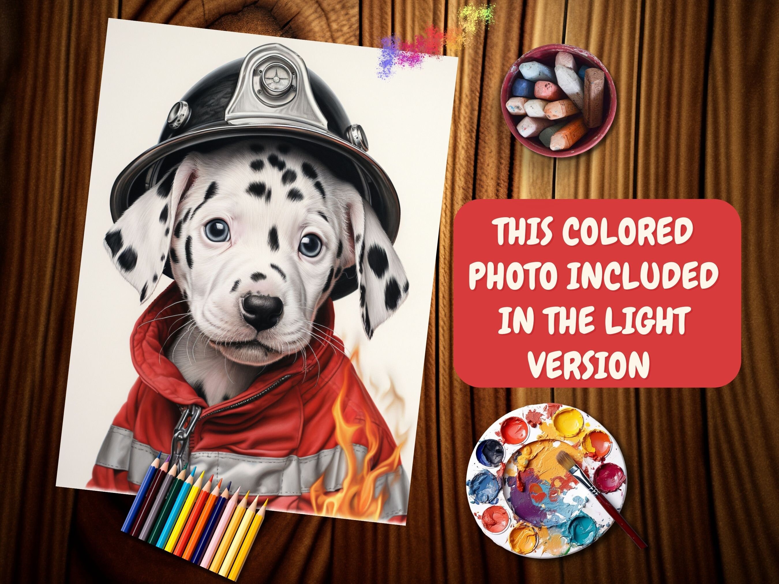 Firefighter Spotted Dog Coloring Pages Heroic Canine Coloring - Etsy