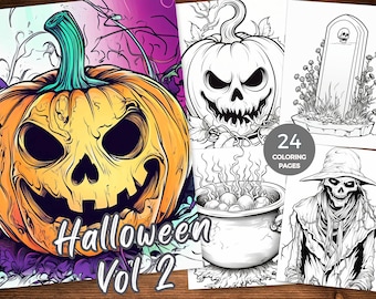 Páginas para colorear de Halloween Libro para colorear de calaveras de Halloween para adultos Descarga instantánea en PDF para imprimir Fantasía en escala de grises Colorear Bruja de Halloween