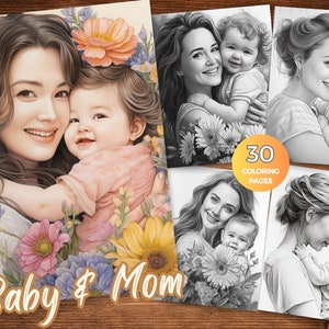 Mother and baby coloring pages motherhood coloring sheets quality bonding time Baby and Mom coloring book Grayscale Mum and Bub