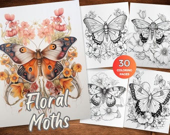 Floral Moth Coloring Pages of Moths for Adults Floral moth illustrations for coloring Artistic moth and flower scenes for Colorist Printable