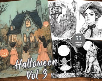 Spooky Halloween Coloring Pages for Adults Gothic Fantasy Coloring Pages Printable PDF Instant Download Grayscale Coloring Happy Halloween