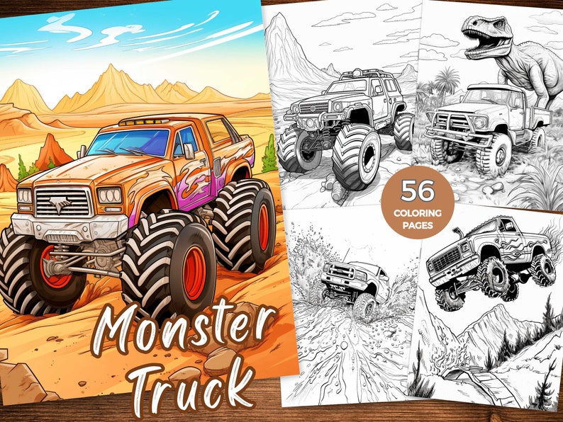 Monster Truck Coloring Pages Monster Truck Coloring Book for Adults ...