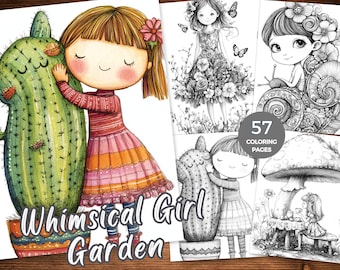 Whimsy Girl Garden Coloring Book – Fantasy Floral Coloring Pages for Adults, Teens Kids | Relaxing Stress Relief & Mindfulness Art Botanical