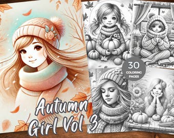 Fall Cuties Coloring Pages Autumn Girl Coloring sheet Autumn Coloring Pages Printable Grayscale Rustic Fall Girls Coloring Book for Adults