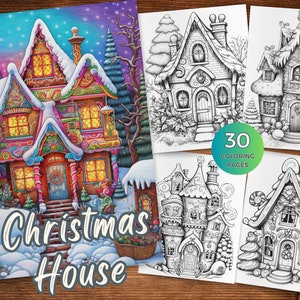 Christmas House Coloring Sheets Gingerbread House Instant Download Christmas Coloring House Grayscale Coloring Book Christmas Cottage Book