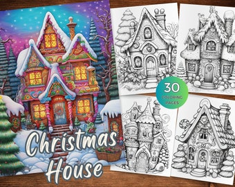 Christmas House Coloring Sheets Gingerbread House Instant Download Christmas Coloring House Grayscale Coloring Book Christmas Cottage Book
