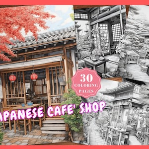 Coloring Book Cafe Coloring Pages Cafe&#39; Shop in Japan Coffee Shop Coloring Sheets Japanese Cafe Colouring Pages Instant Download Teahouse