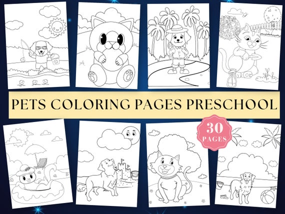 Pets Coloring Pages Kids, Preschool Coloring, Pet Coloring Sheets, INSTANT DOWNLOAD, Dogs and Cats Coloring, Puppies and Kittens Coloring