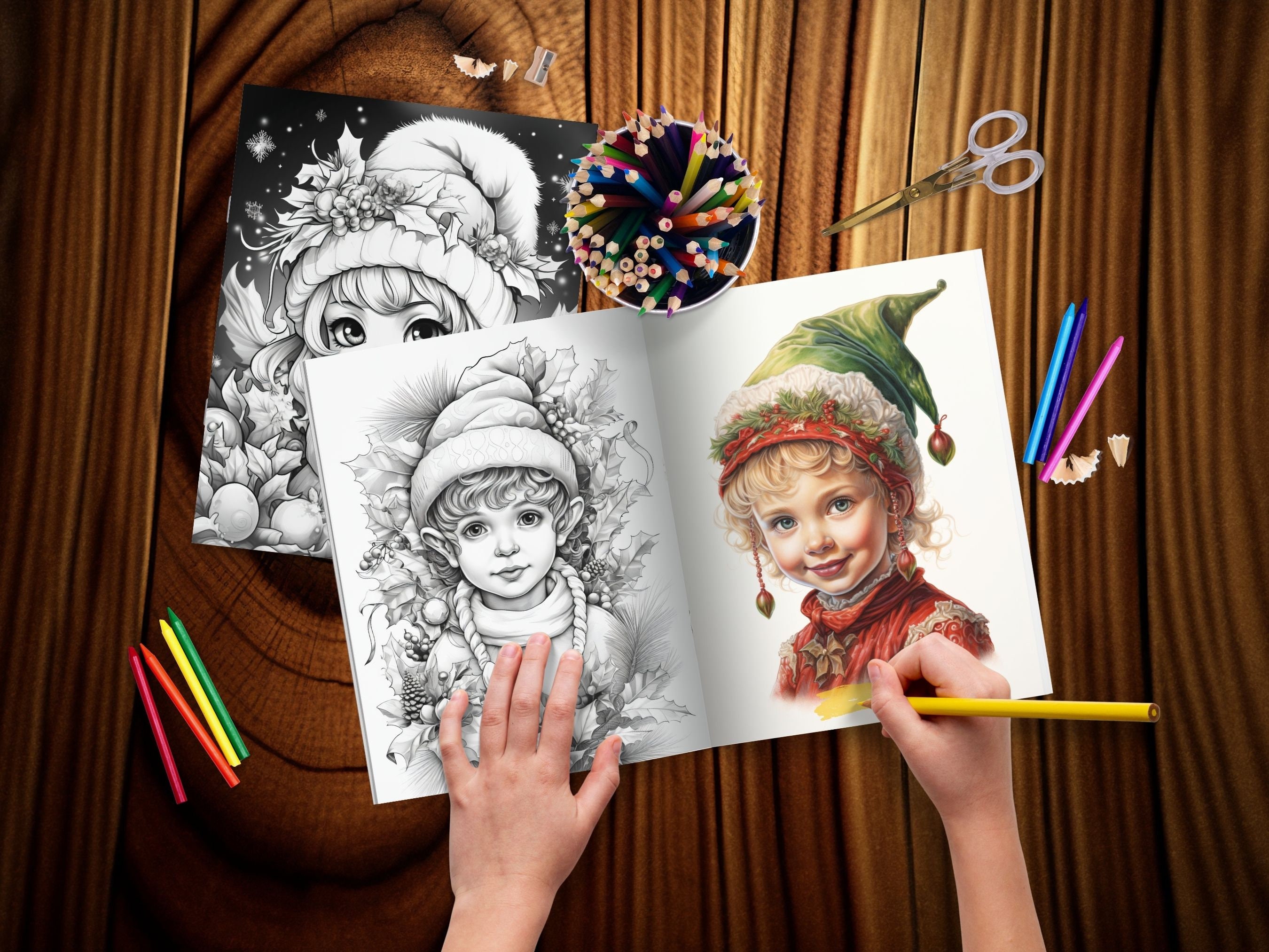 Christmas Elves Coloring Pages for Adults and for Kids - Etsy