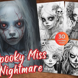 Spooky Miss Nightmare Coloring Pages for Adults Fantasy Coloring Pages Spooky Nightmare Colouring Printable Instant Download Grayscale Color