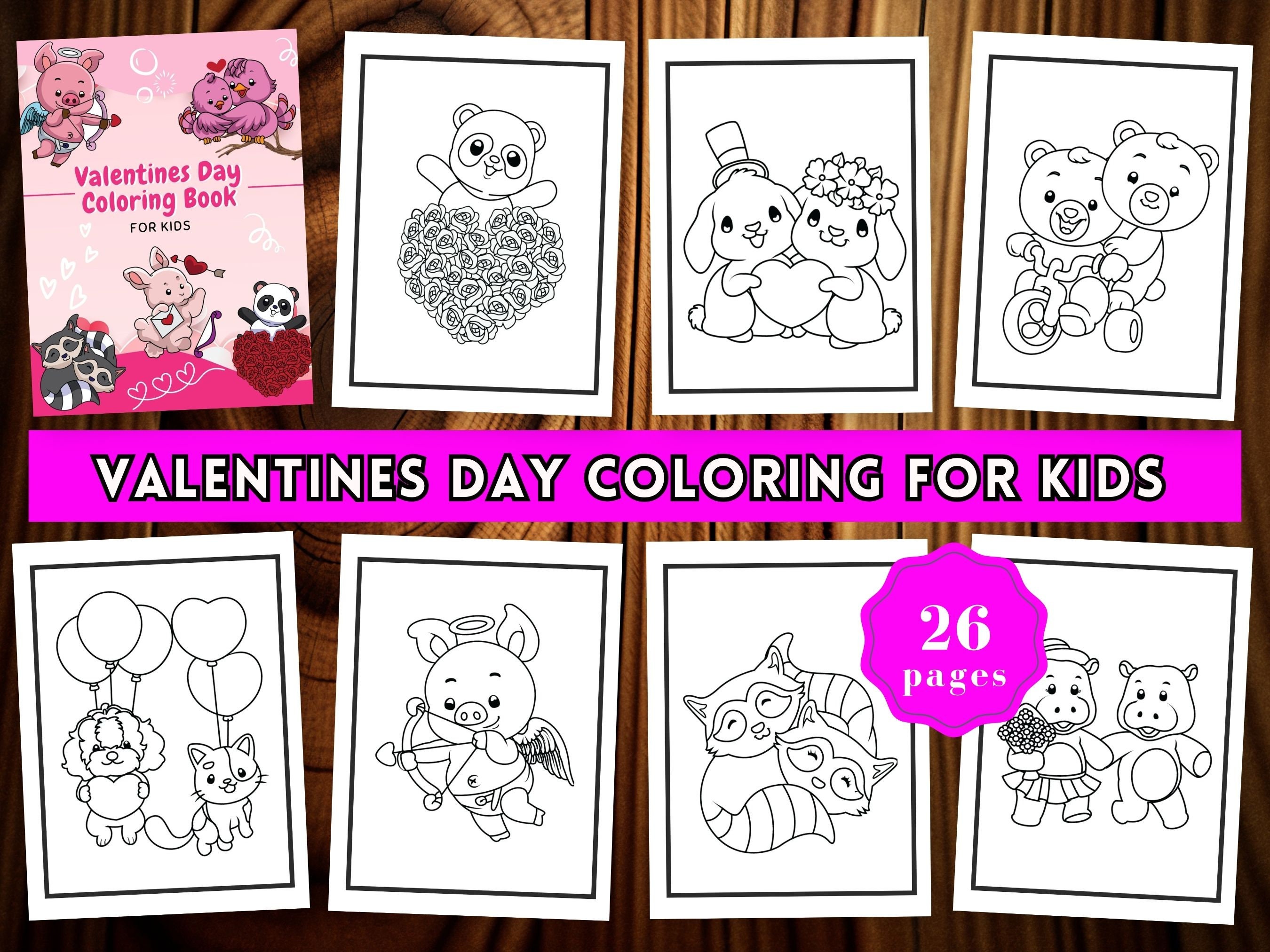 Printable Cute Valentine Coloring Pages Valentines Day Etsy