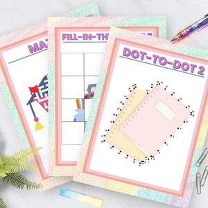 May include: Four printable worksheets for kids featuring a connect-the-dots activity, a fill-in-the-blanks activity, and two other activities with the text "Math" and "Dot-to-Dot 2".