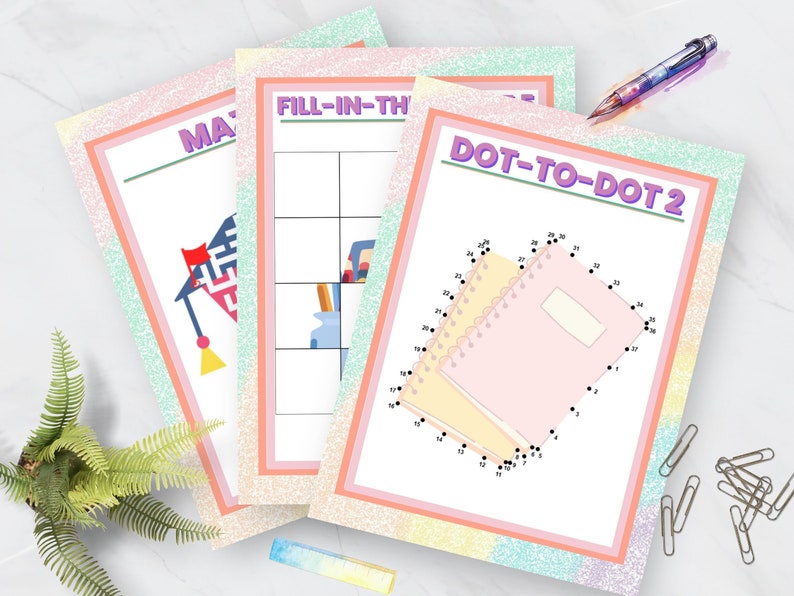 May include: Four printable worksheets for kids featuring a connect-the-dots activity, a fill-in-the-blanks activity, and two other activities with the text "Math" and "Dot-to-Dot 2".