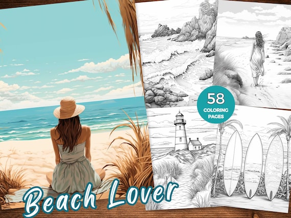 Ocean Coloring Page Printable Sea Coloring Book Summer Scene Coloring Sheets Summer Beach Coloring Page for Adults Beach Girl Coloring Pages