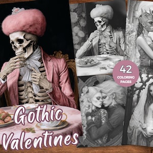 Gothic Valentine Grayscale Coloring Book Instant Download Printable PDF Gothic Valentines coloring pages for Adults Gothic love coloring PDF