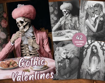 Gothic Valentine Grayscale Coloring Book Instant Download Printable PDF Gothic Valentines coloring pages for Adults Gothic love coloring PDF