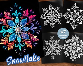 Christmas Snowflake Coloring Pages Snowflake in Black Background Coloring Book for Adults Instant Download Snowflake Mandala Coloring Pages