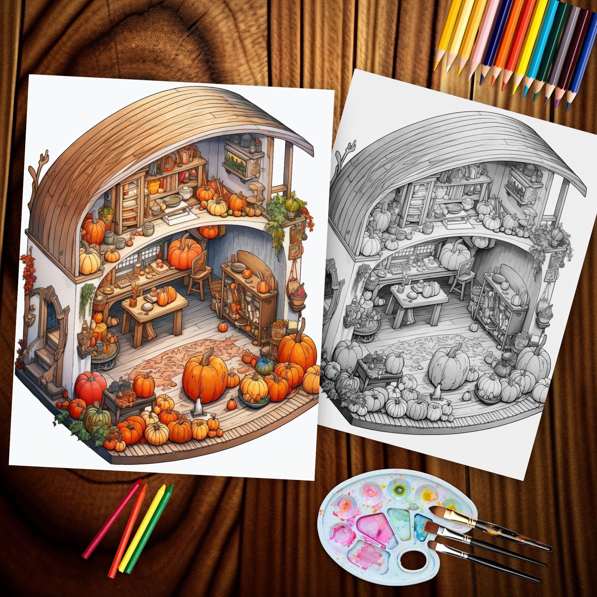 Isometric Room Coloring Pages Interior Isometric Witchy Home Coloring ...