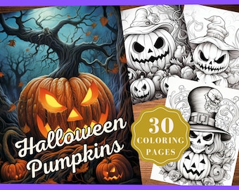 Halloween Coloring Pictures for Adults Pumpkins Fantasy Coloring Pages Printable PDF Instant Download Grayscale Coloring Happy Halloween