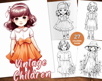 Vintage Children Coloring Pages for Adults Vintage Girl Coloring Pages Printable Vintage Kids Coloring Sheet Cute Gift for Colorist lovers