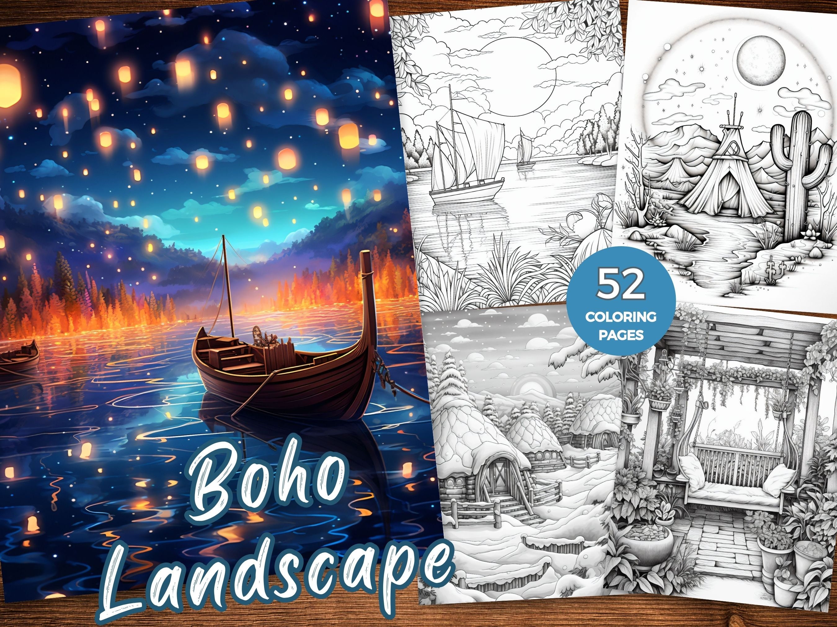 Boho Landscape Coloring Book Minimalist Coloring Pages Bundle Printable ...