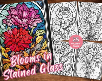 Stained Glass Flowers coloring pages of Stained Glass Windows Coloring Pages Stained Glass Flower Grayscale colorig Book Instant Download