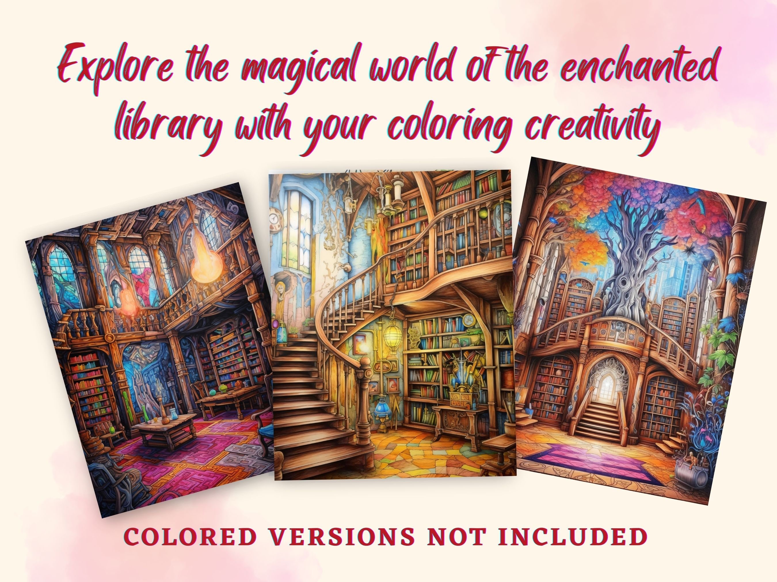 Enchanted Library Coloring Page Book, Fantasy Coloring Book, Adult ...