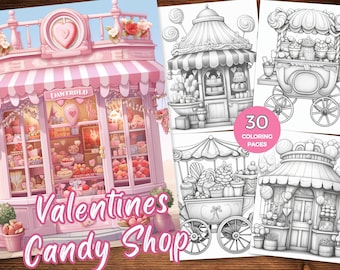 Happy Valentines Day Ausmalbilder zum Valentinstag, Süßigkeitenladen, Ausmalbilder Valentinstag, Süßigkeitenladen, Malbücher, Valentines Day, Happy Valentines Day