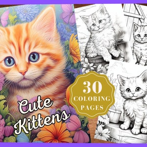 Cute Kitten Coloring Pages, Kitten Coloring Pages for Kids, Coloring of Cute Kittens, Digital Download, Printable PDF, Instant Download