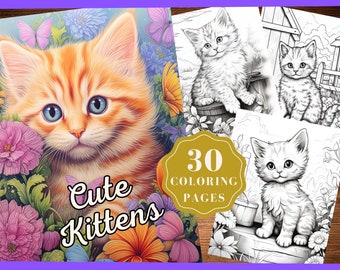 Cute Kitten Coloring Pages, Kitten Coloring Pages for Kids, Coloring of Cute Kittens, Digital Download, Printable PDF, Instant Download