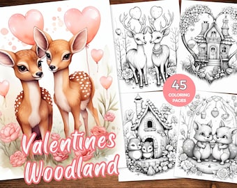 Fröhliche Valentinstag Malseiten Valentinstag Wald Malbuch Valentinstag Ausmalbilder Graustufen